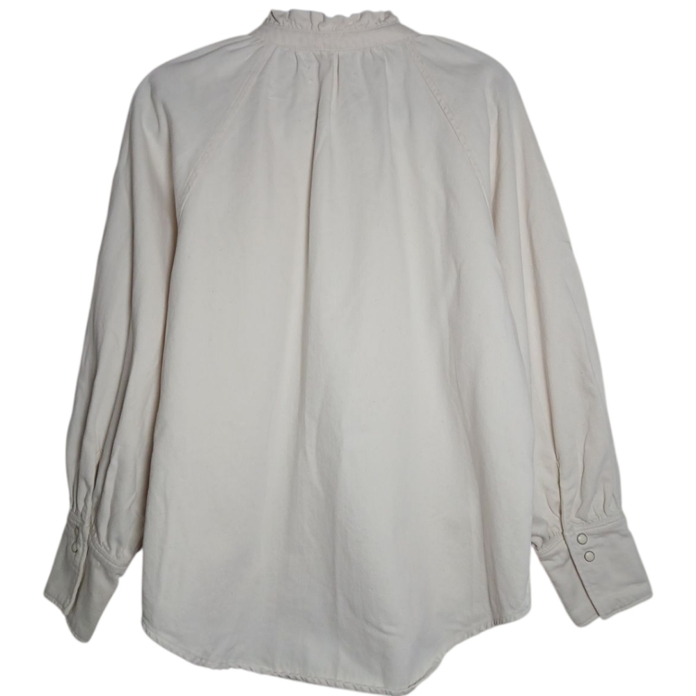 Mango Denim‎ Cream Button-Up Blouse Sz L - Picture 3 of 7